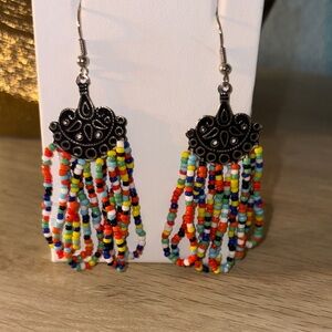 Beaded Fringe Drop Earrings - Multicolor